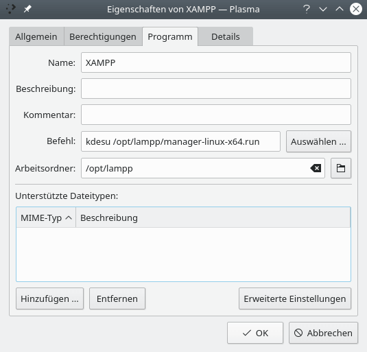 XAMPP desktop file configuration