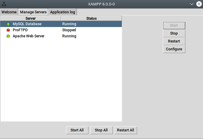 XAMPP control panel