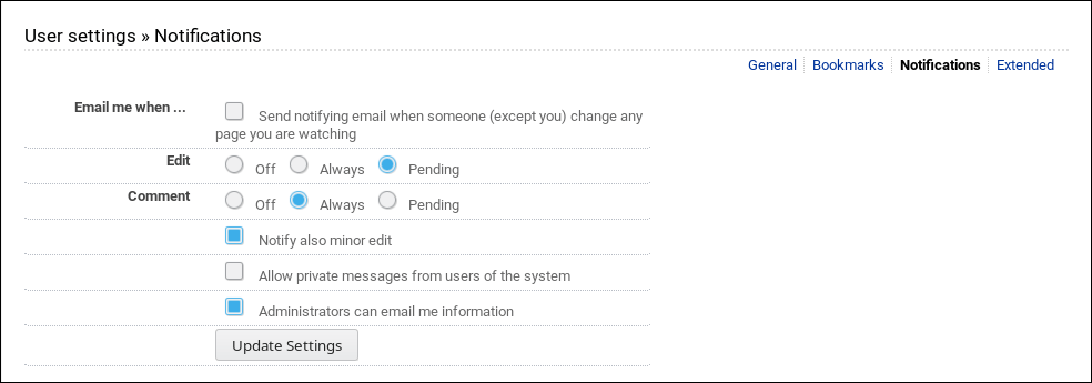 user notification settings