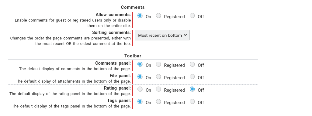 Admin panel comments settings