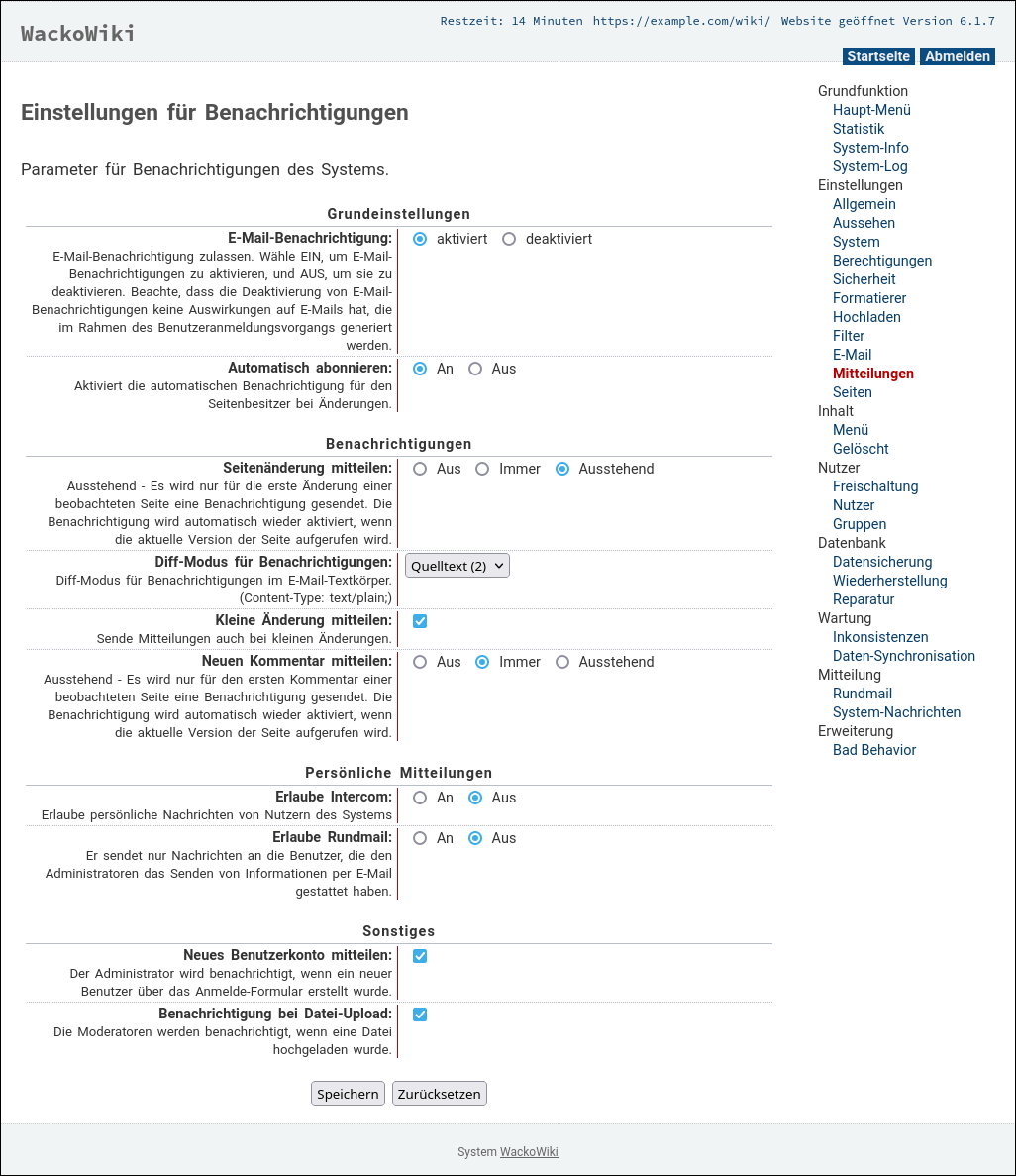 Einstellungen für Benachrichtigungen