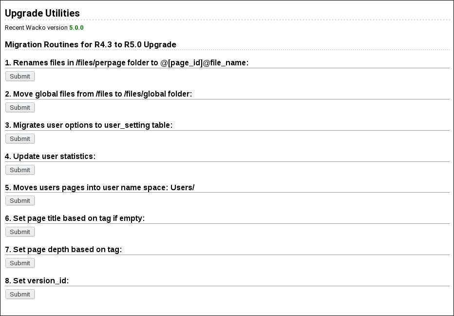 adminupdate action to migrate data from R4.x to R5.0