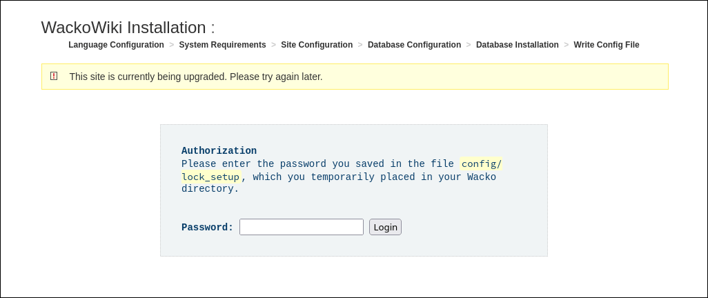 WackoWiki R6.2 installation step 0: authorization
