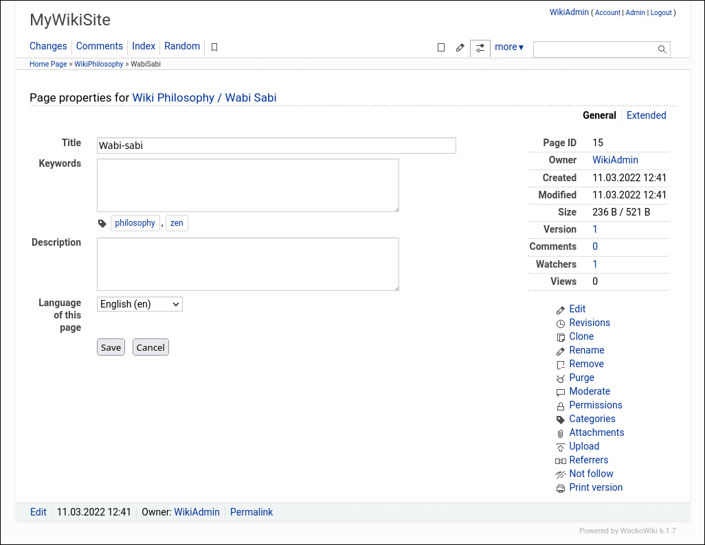 WackoWiki General Page Properties